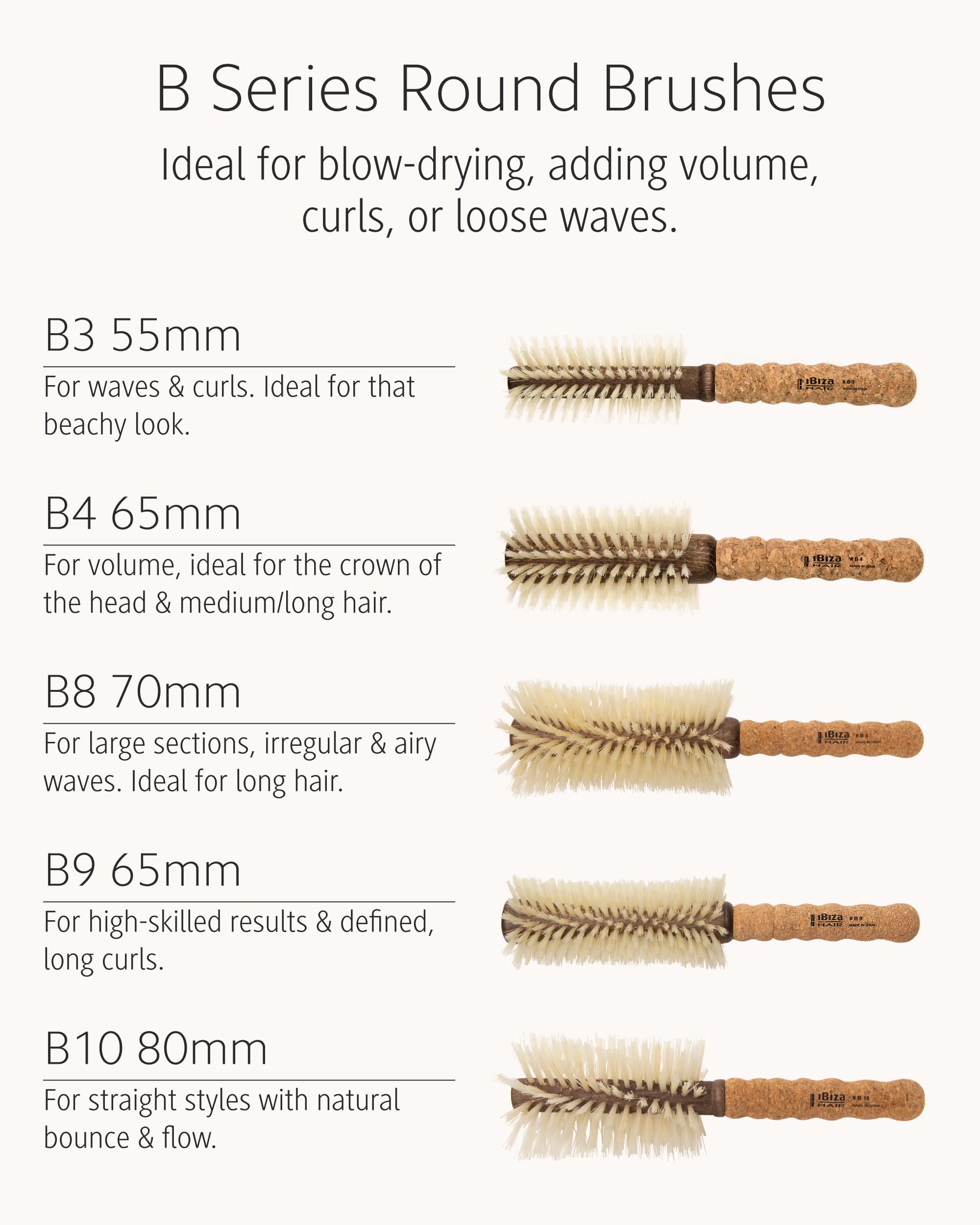 Ibiza Hair Escova B9 redonda para secar | Barril de 65 mm para